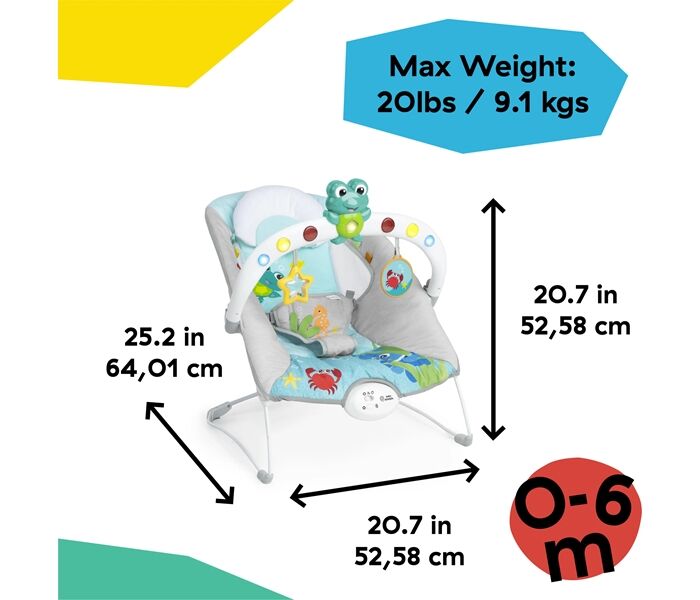 Kids II Muzička ležaljka za bebe Kick To It Neptune, 0-6M, Šarena