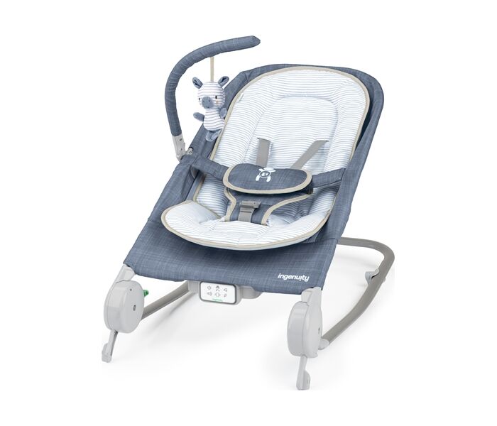 Kids II Ležaljka za bebe Happy Belly Chambray 0-6M, Sa masažerom za grčeve, Tamnosiva