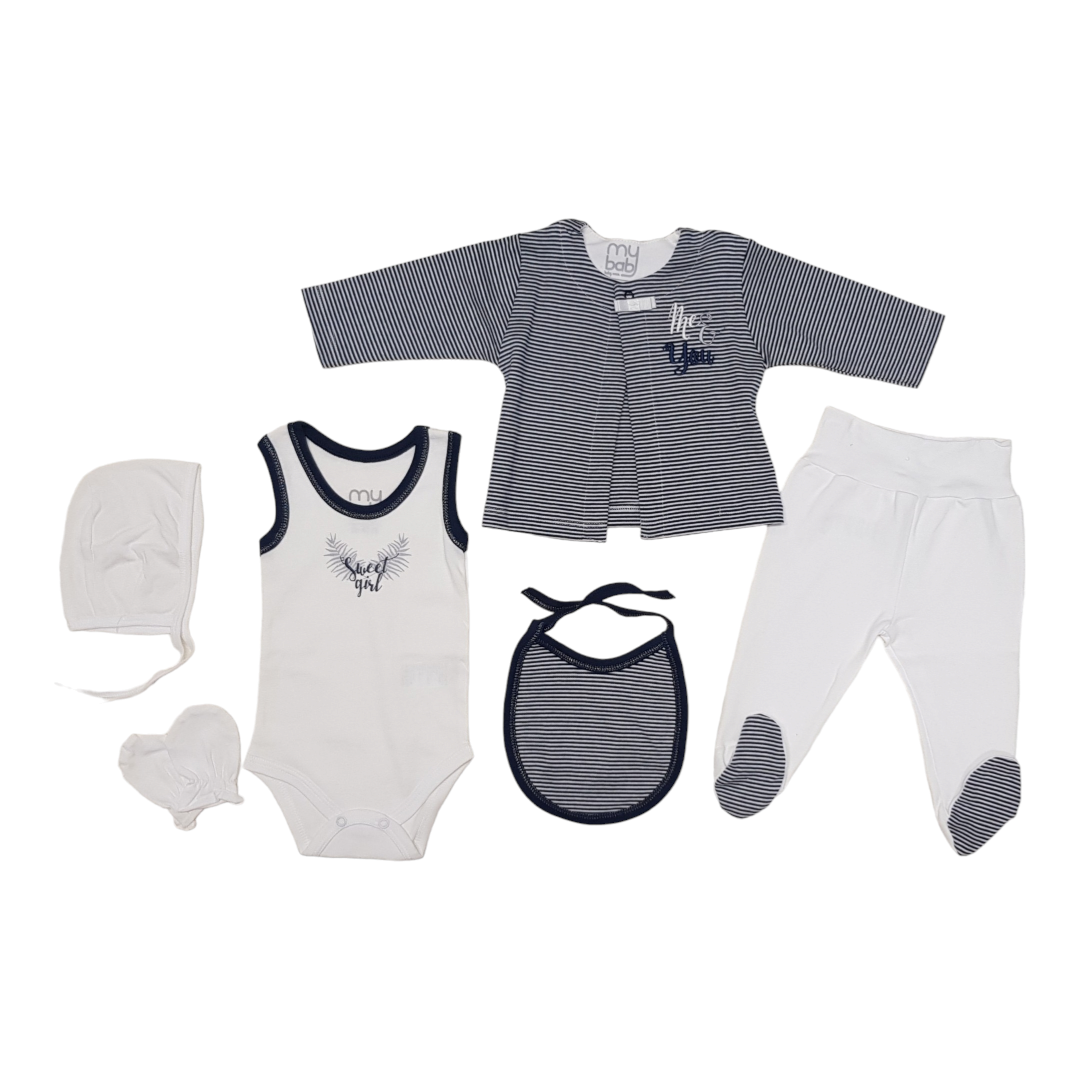 MY BABY Pamučni set za bebe, 6 komada, Teget-beli