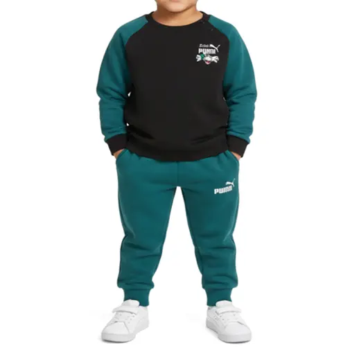 Puma Komplet trenerka za dečake Minicats Super Puma Crew Set Inf, Zeleno-crni