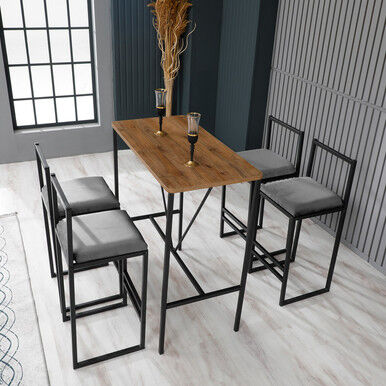 Hanah Home Set barskih stolova i stolica Nordic, 5 komada, Sivi