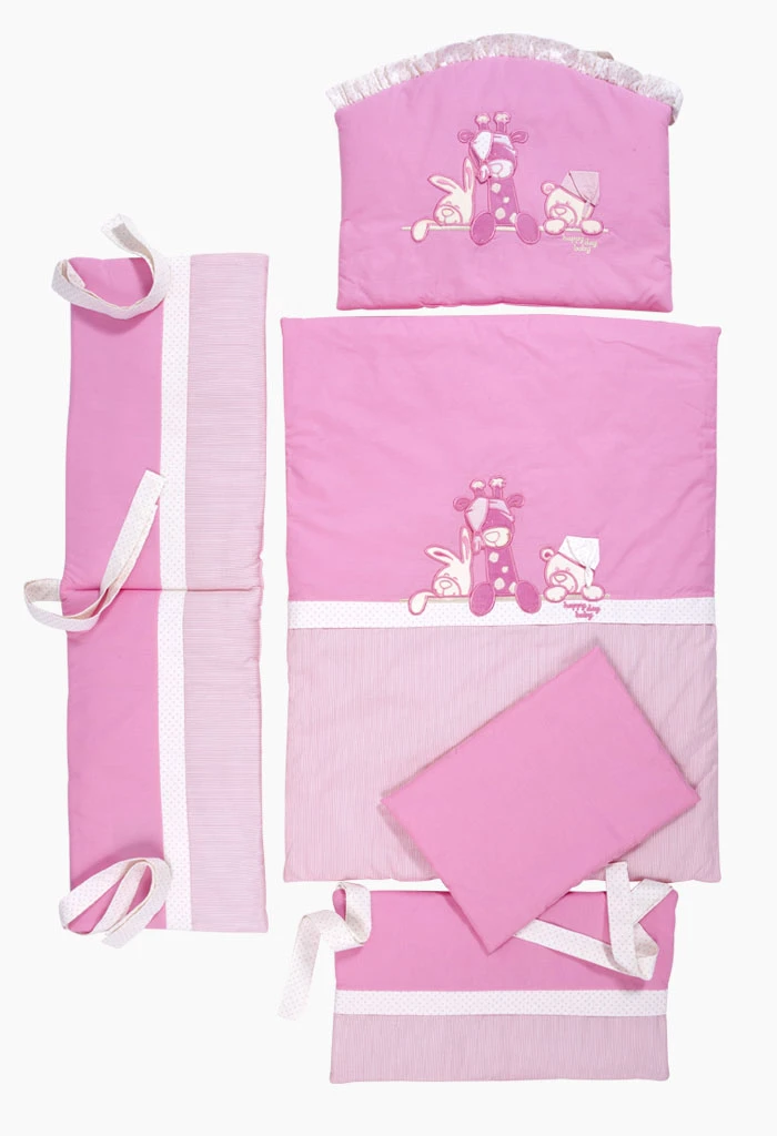 Tri drugara Set posteljine za krevetac sa ogradicom, Roze