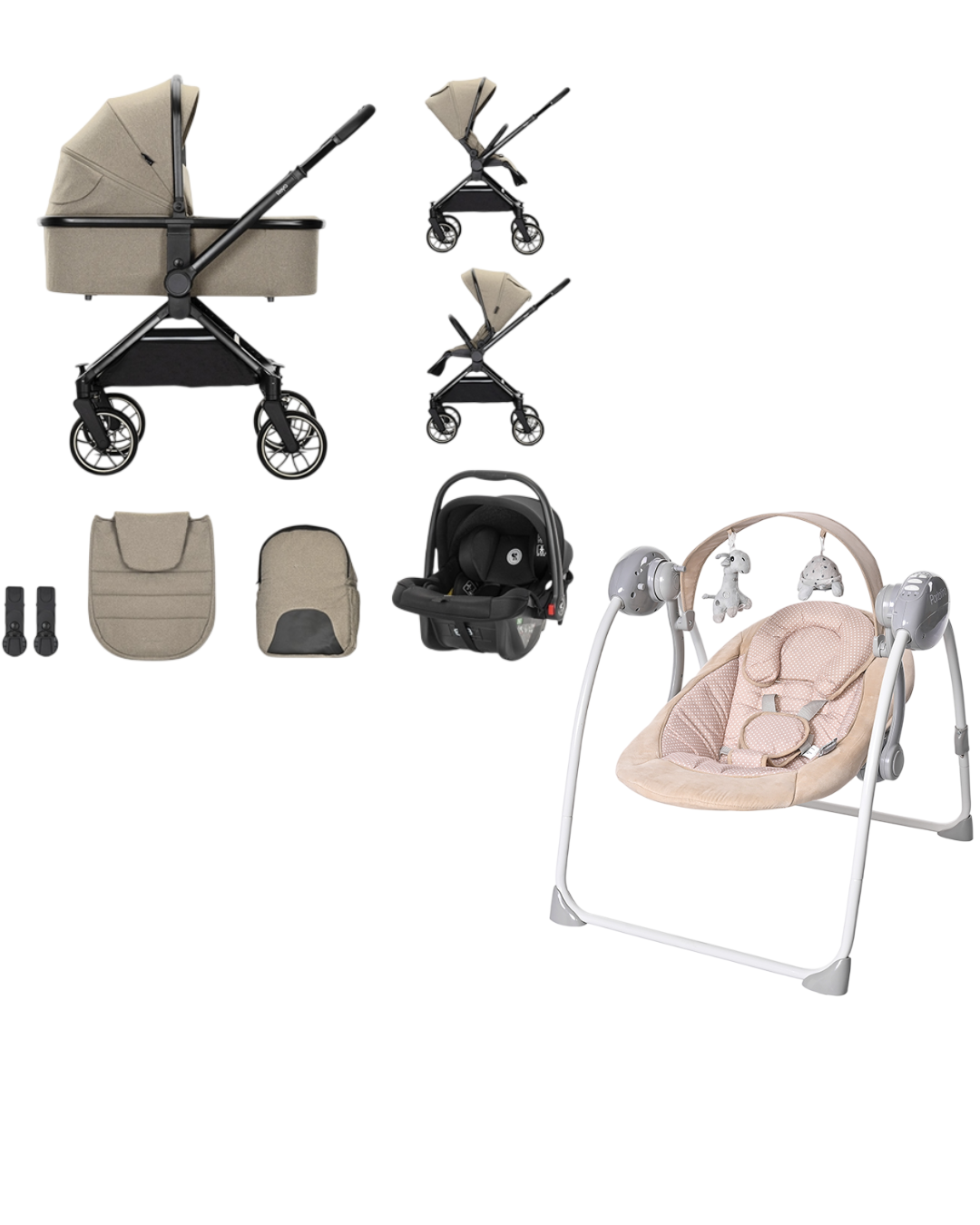 Lorelli Kolica za bebe 3u1 Reya Braon + Ljuljaška za bebe Portofino, Roze