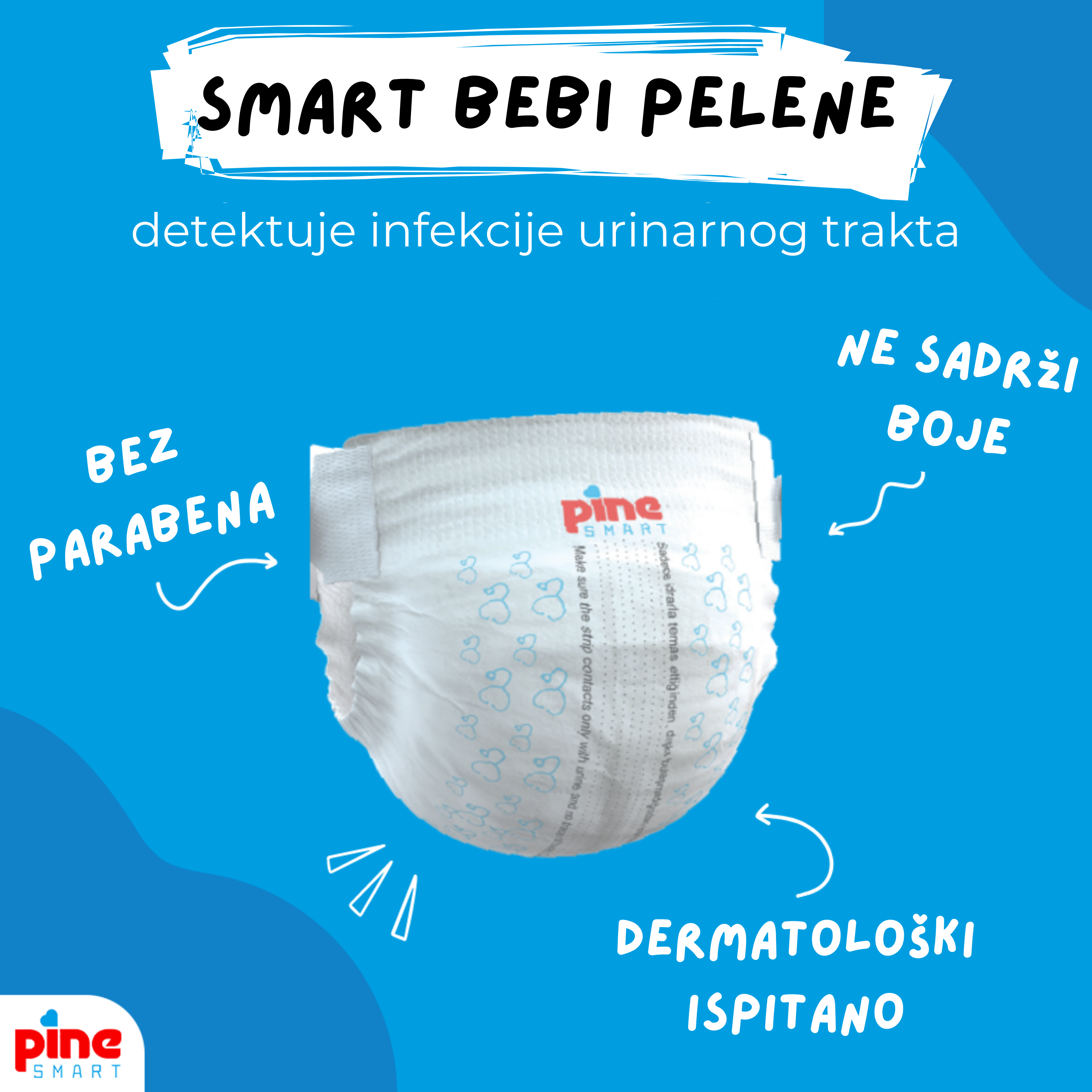 Pine Pelene za bebe za detekciju infekcije urinarnog trakta Smart, Midi, 4-9 kg