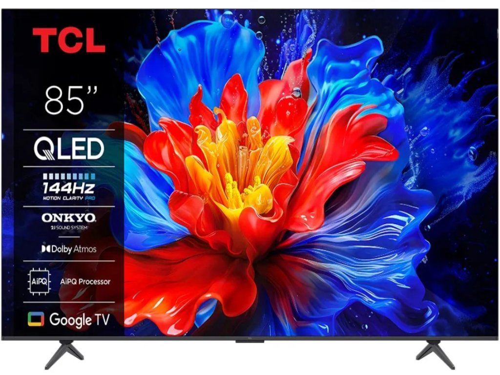 TCL QLED televizor 85P8K, 4K Ultra HD, Smart, Google TV, 144 Hz, ONKYO 2.1 Hi-Fi System, AiPQ Pro Processor, HVA Panel, Game Master, crni