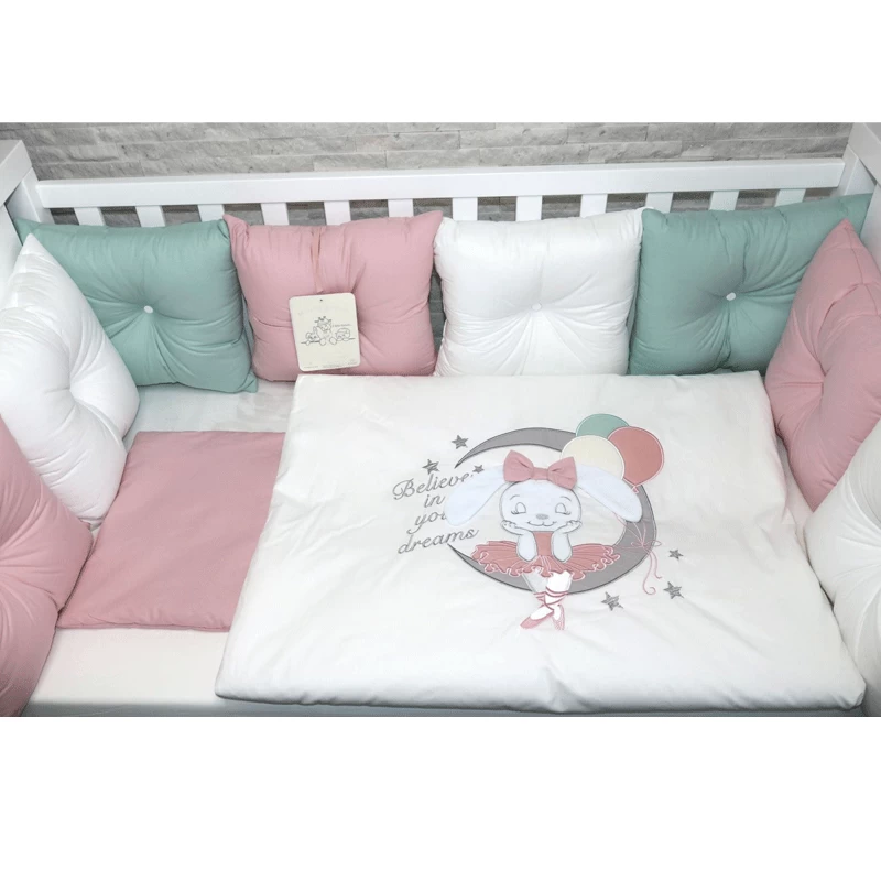 DEKSI Posteljina sa ogradicom od jastučića Tri Drugara 120x60cm roze