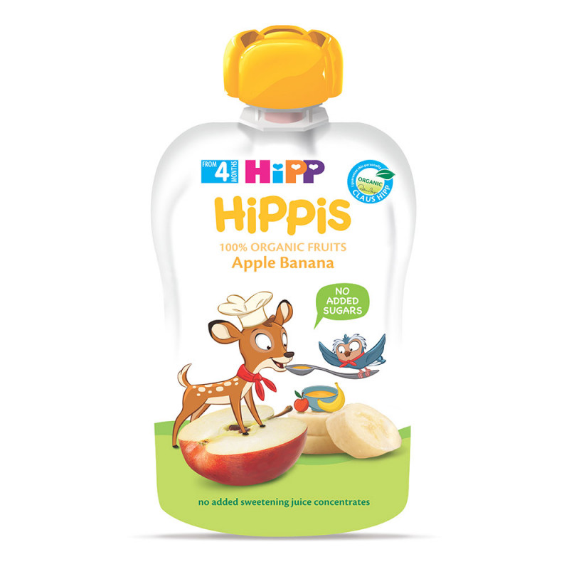 HIPP Hippis Voćni pire za decu Jabuka i banana 4M+, 100g