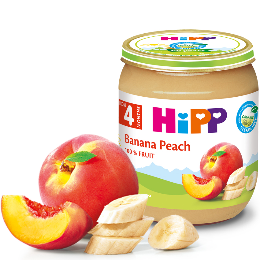 HIPP Kašica za bebe Banana i breskva 4M+, 125g