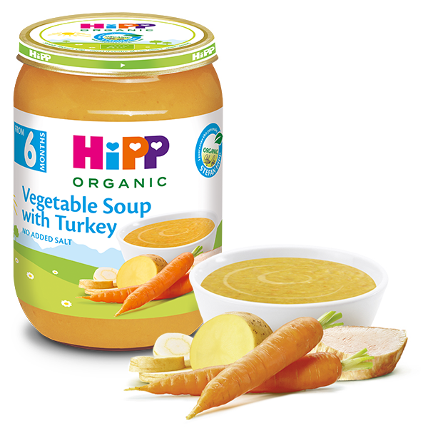 HIPP Organic Kašica za bebe, Supa od povrća sa ćuretinom 6M+, 190g