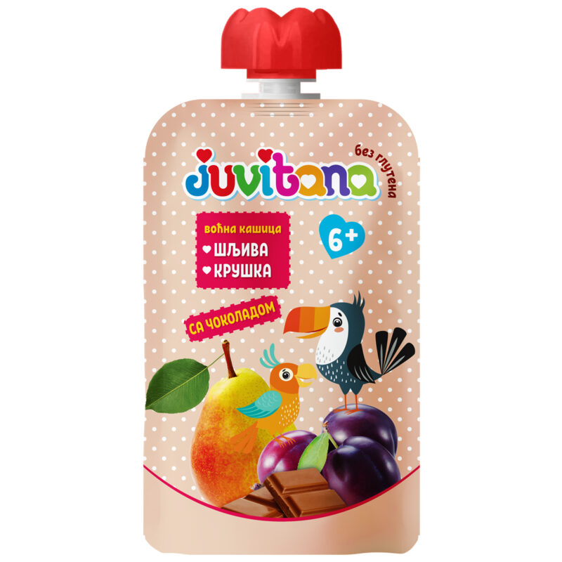 Juvitana Voćna kašica za decu od šljive i kruške sa čokoladom 6M+, 100g