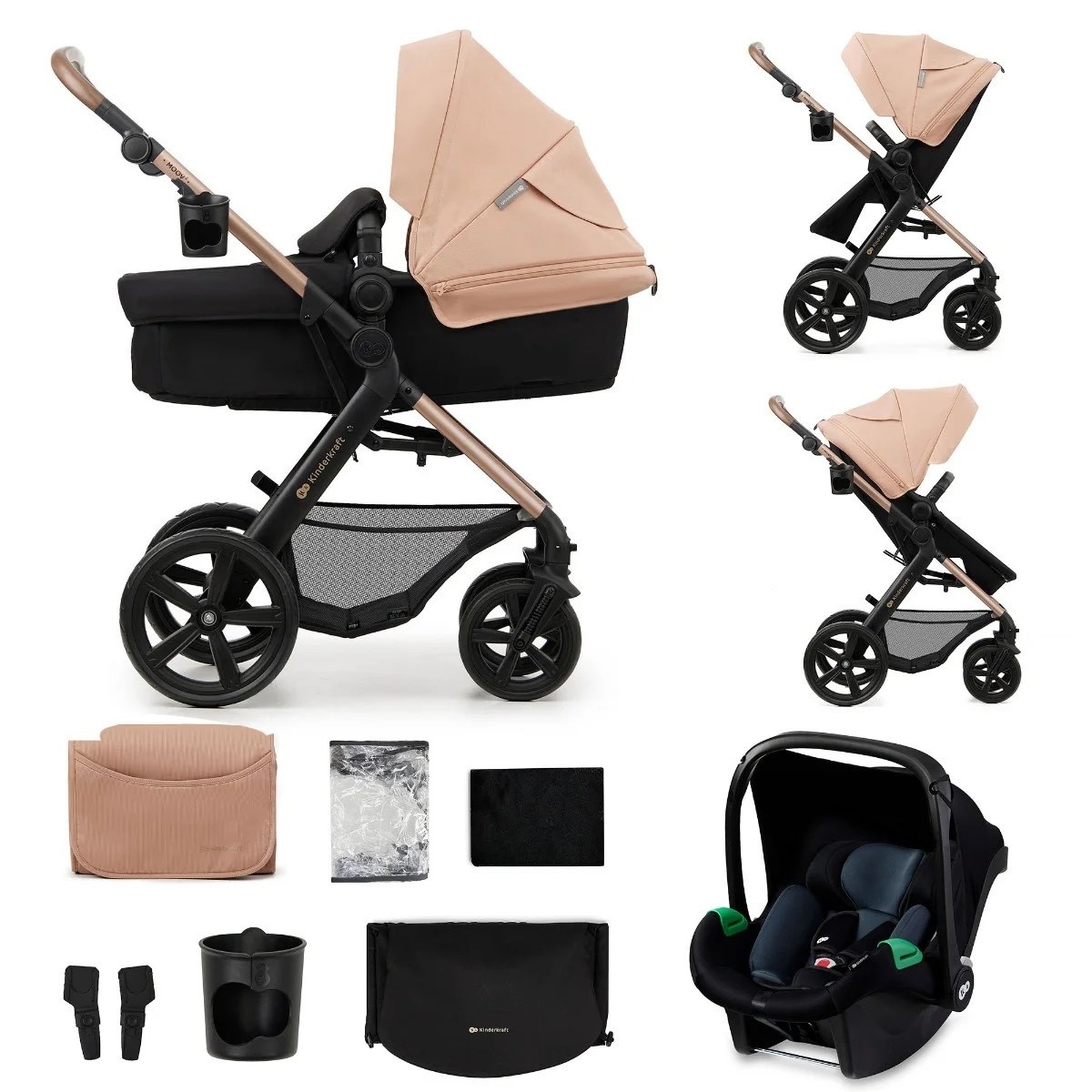 KINDERKRAFT MOOV 2 KOLICA ZA BEBE 3U1 PURE BLACK