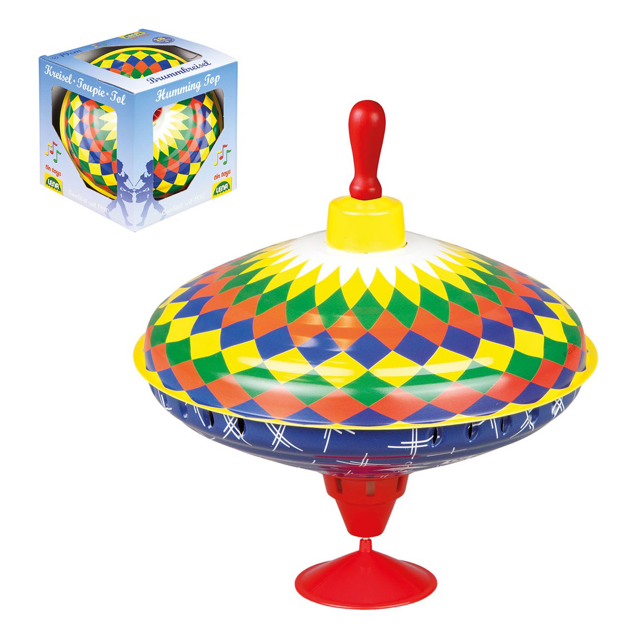Lena Tin Toys zvrk s zvukom, 19 cm, višebojni