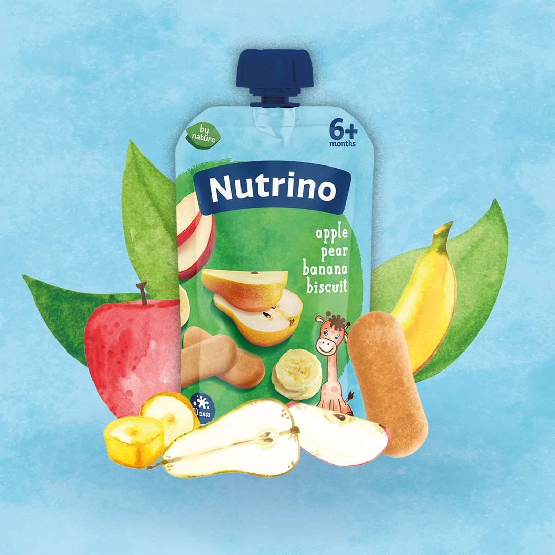 Voćna kaša jabuke, kruške i banane, sa dodatkom keksa i vitamina C, od 6. meseca, 100 g