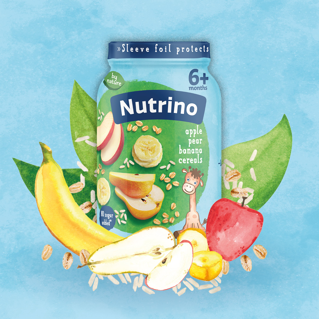 Nutrino Pire od voća, Jabuka, kruška, banana sa žitaricama, 190g