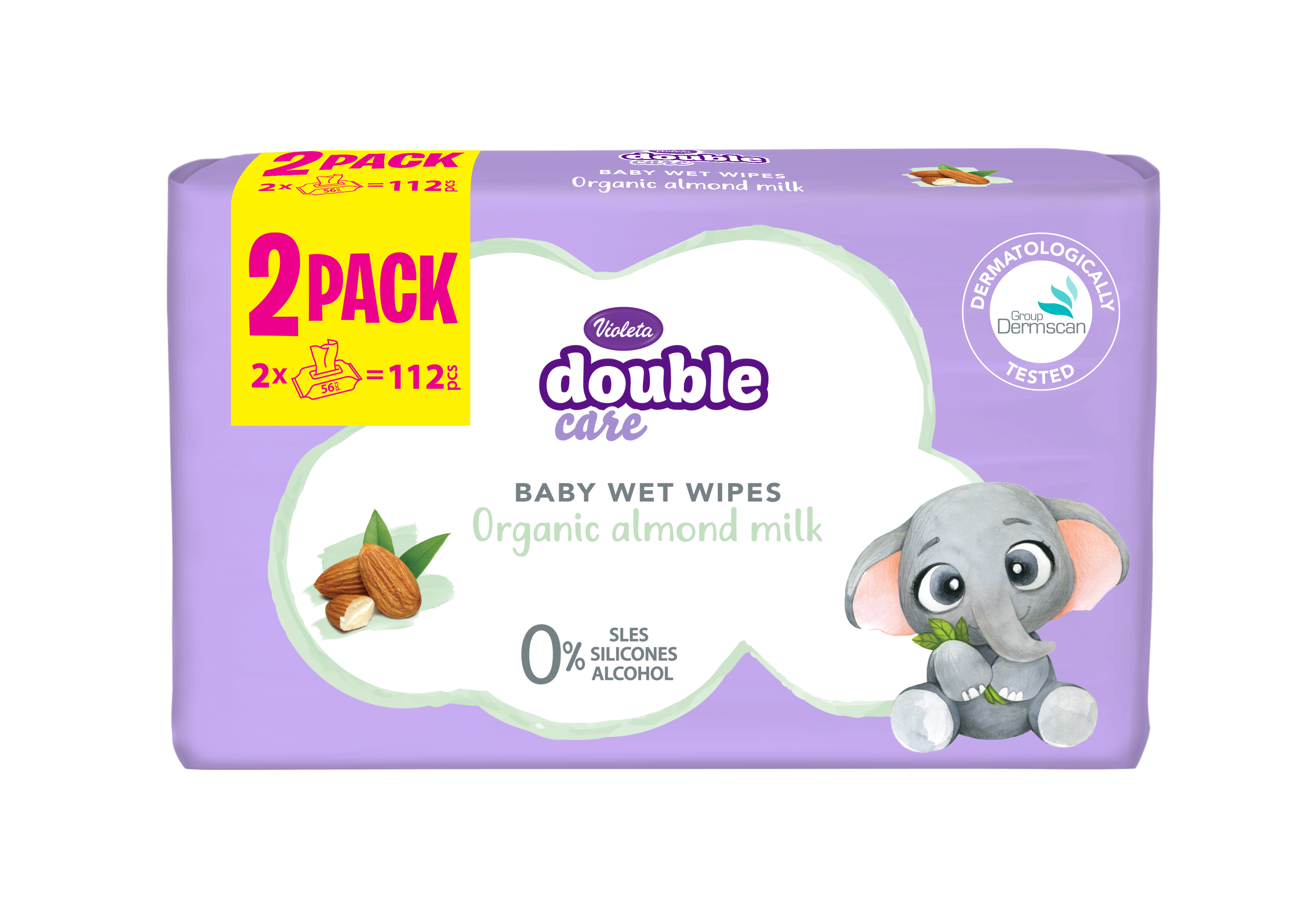 VIOLETA Baby vlažne maramice sa dodatkom bademovog mleka 2*56/1