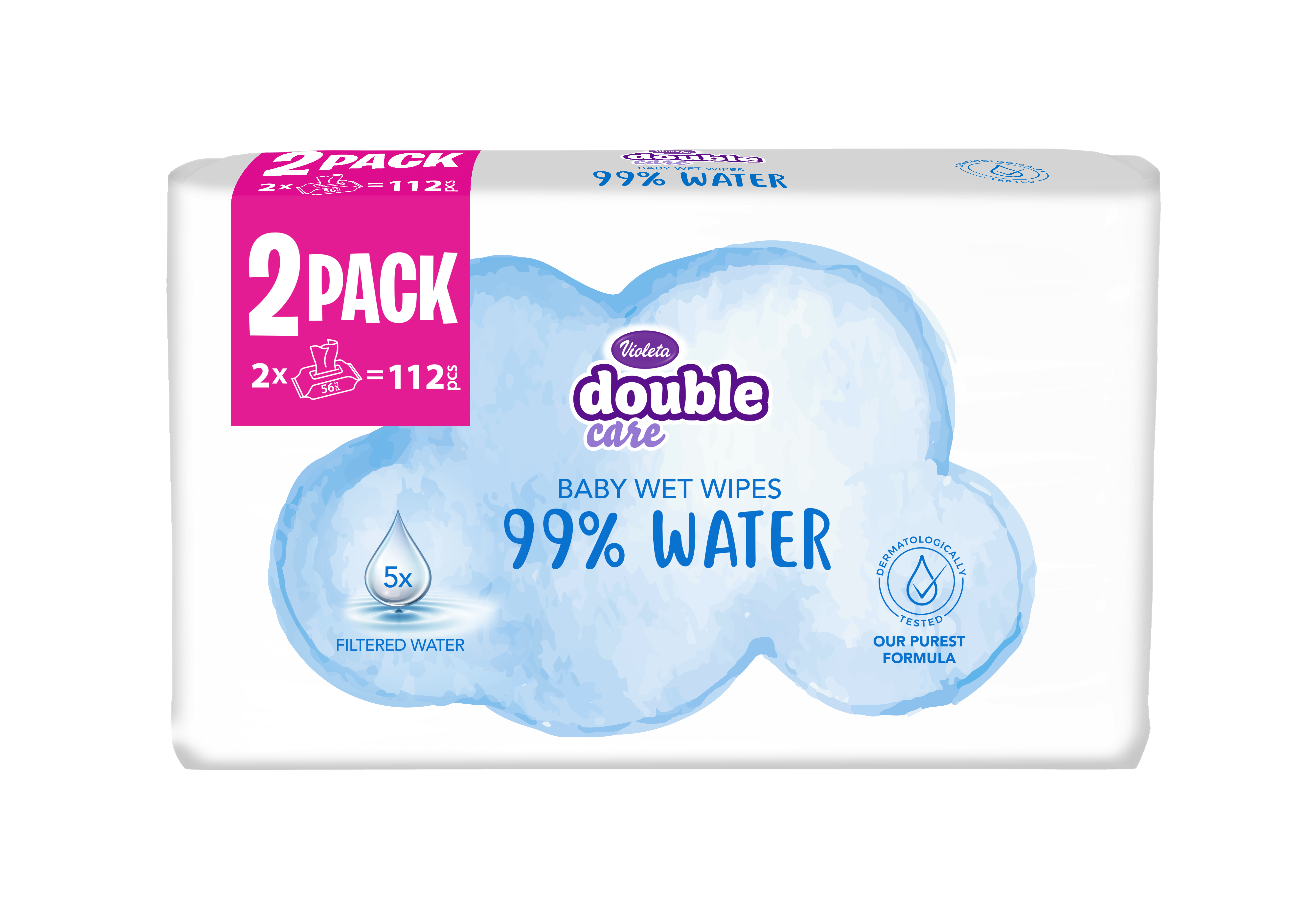 double care 99% water vlažne maramice za bebe, 2pack: 2x56kom, 112 kom