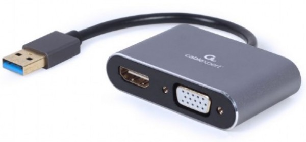 Adapter A-USB3-HDMIVGA-01 USB na HDMI + VGA ekran, sivi