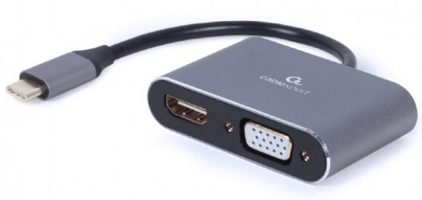 Adapter A-USB3C-HDMIVGA-01 USB Tip-C na HDMI + VGA sivi