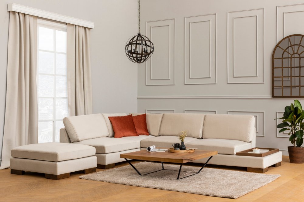 Atelier del Sofa Tulip Kutna Lijeva Sa Tabureom Kutna Sofa, Krem