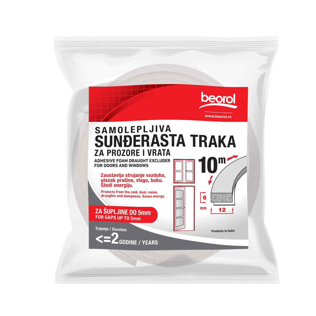 Beorol Samolepljiva sundjer traka za prozore i vrata 12mmx6mmx10m