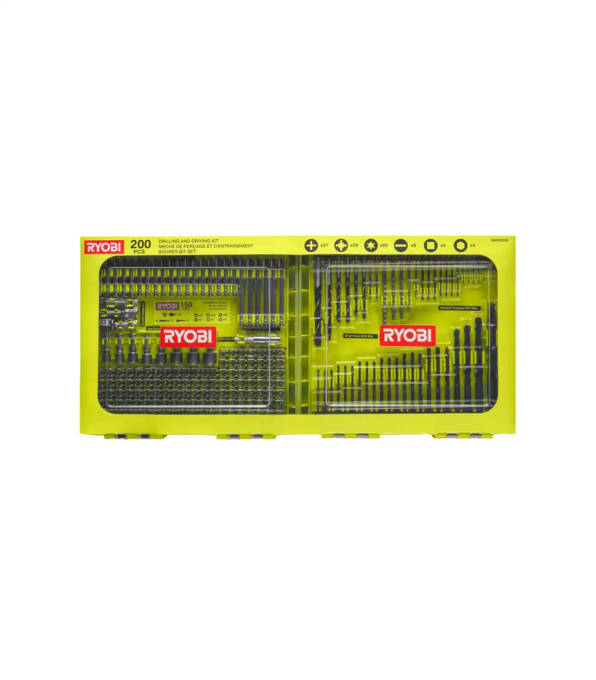 Ryobi 200 dijelni set burgija i bitova RAKDD200