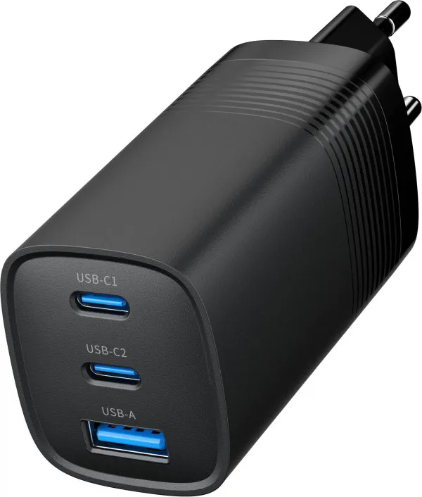 Gembird TA-UC-PDQC65-01-BK USB brzi punjač, ​​3 porta, 65W, GaN, crni