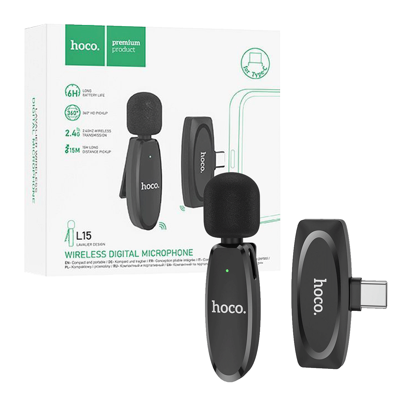Hoco Bežični mikrofon sa USB type C konetktorom - L15 , Crni