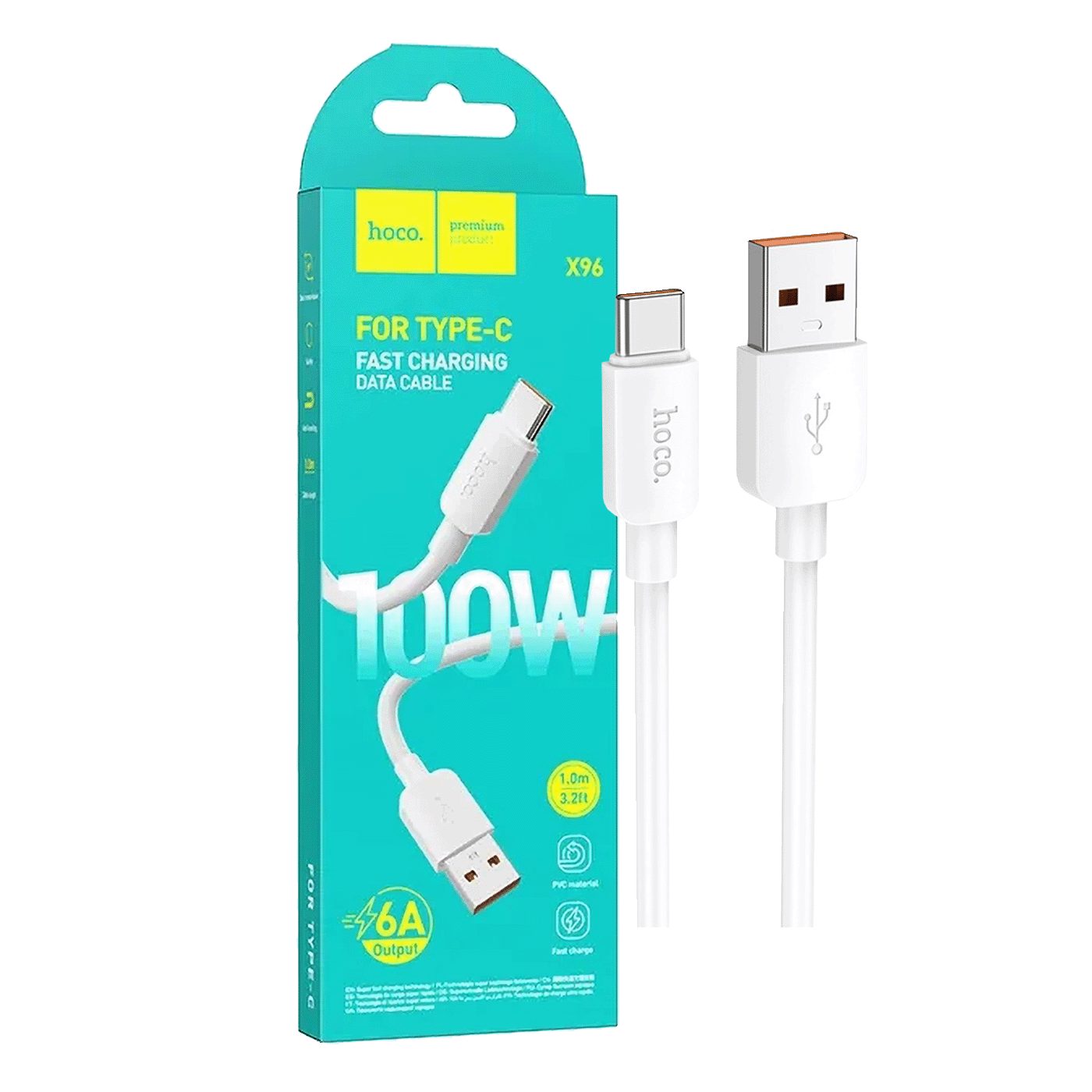 Hoco USB kabl za smartphone, USB-A to type C, 100W, bijela - X96 Hyper, 100W, Bijeli