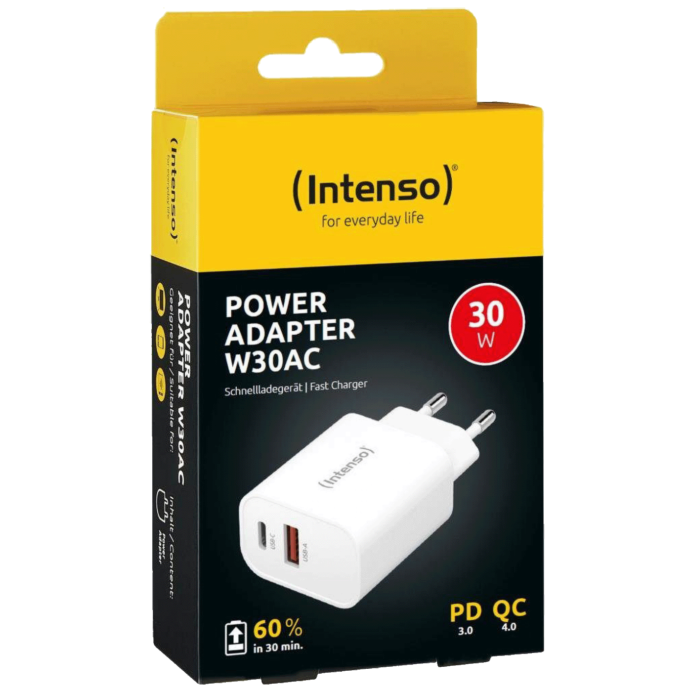 Intenso Punjač kučni, brzi, 1 x USB-A, 1 x UCB-C, 3A, 30W - Power Adapter W30AC, Bijeli
