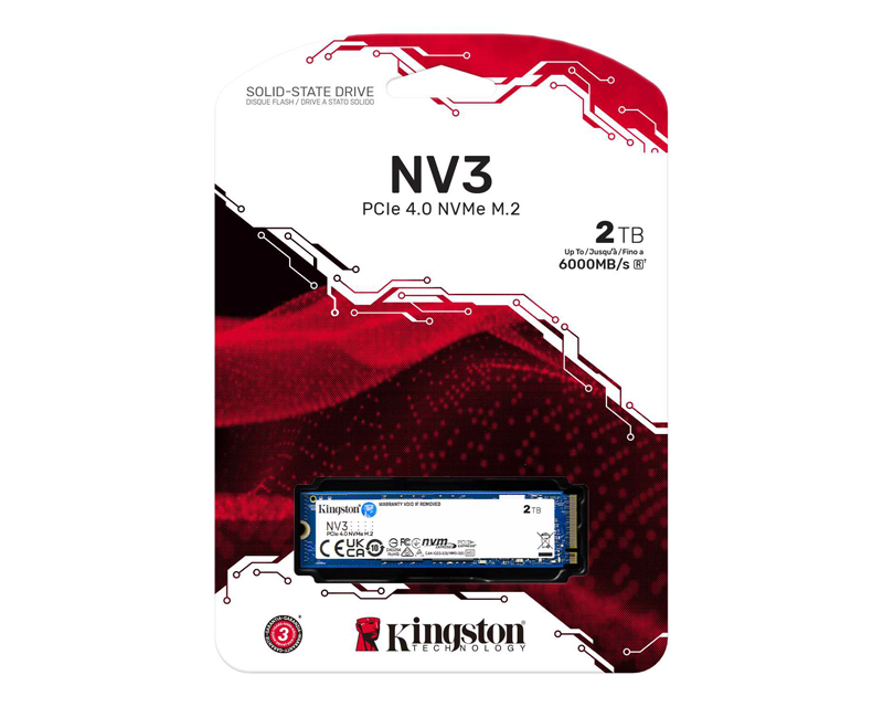 Kingston SSD SNV3S/2000G 2TB NV3 NVMe PCIe Gen 4.0 Up to 6,000MB/s read, 5,000MB/s write