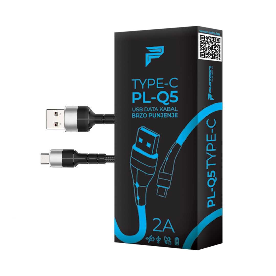 Platoon pl-q5 type c 1,5m usb data kabl za brzo punjenje, Crni