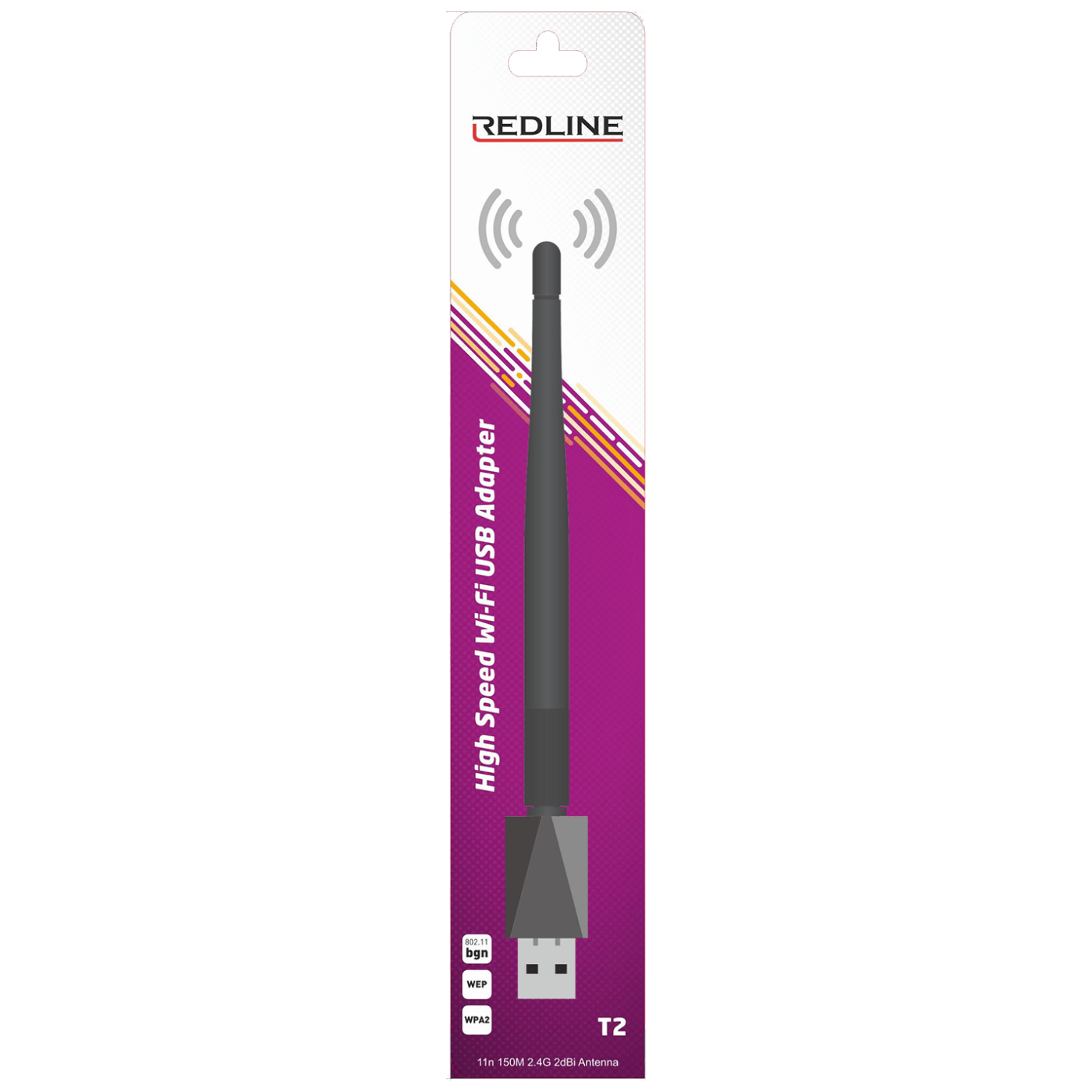 REDLINE Wi-Fi mrežna kartica, USB, 2.4 GHz, 2 dB, 150 Mbps, RT7601 - T2 WiFi antena, Crna