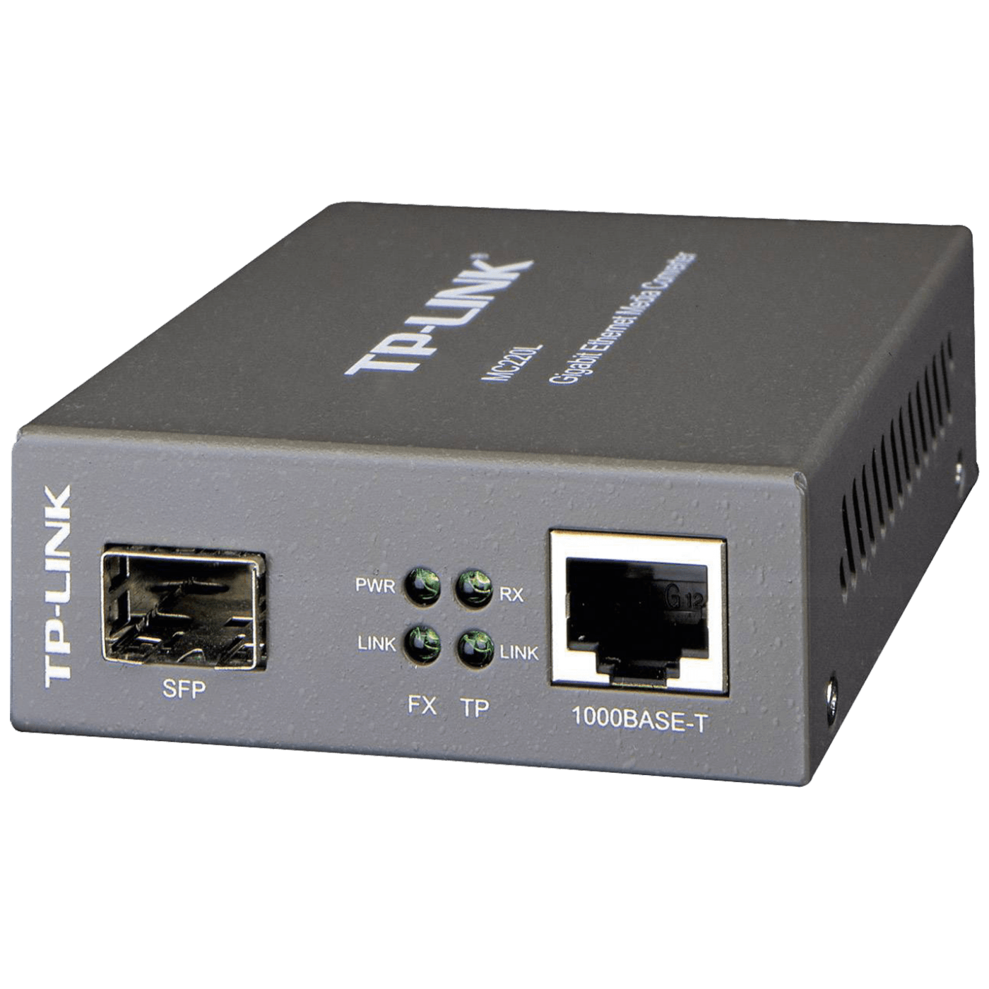 Media Filter TP-Link MC220L, 1000Mbps RJ45 to 1000Mbps SFP slot supporting MiniGBIC modules, switching power adapter, chassis mountable