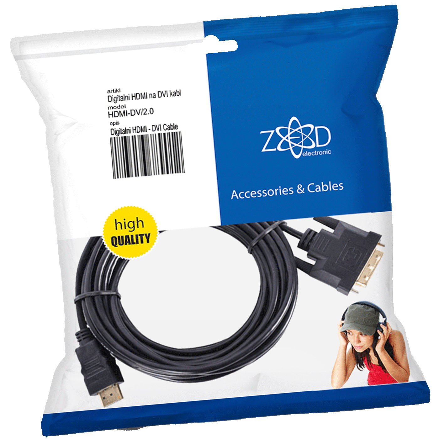 ZED electronic HDMI na DVI kabl, 2.0 met, ver. 1.4 - HDMI-DV/2.0, Crni