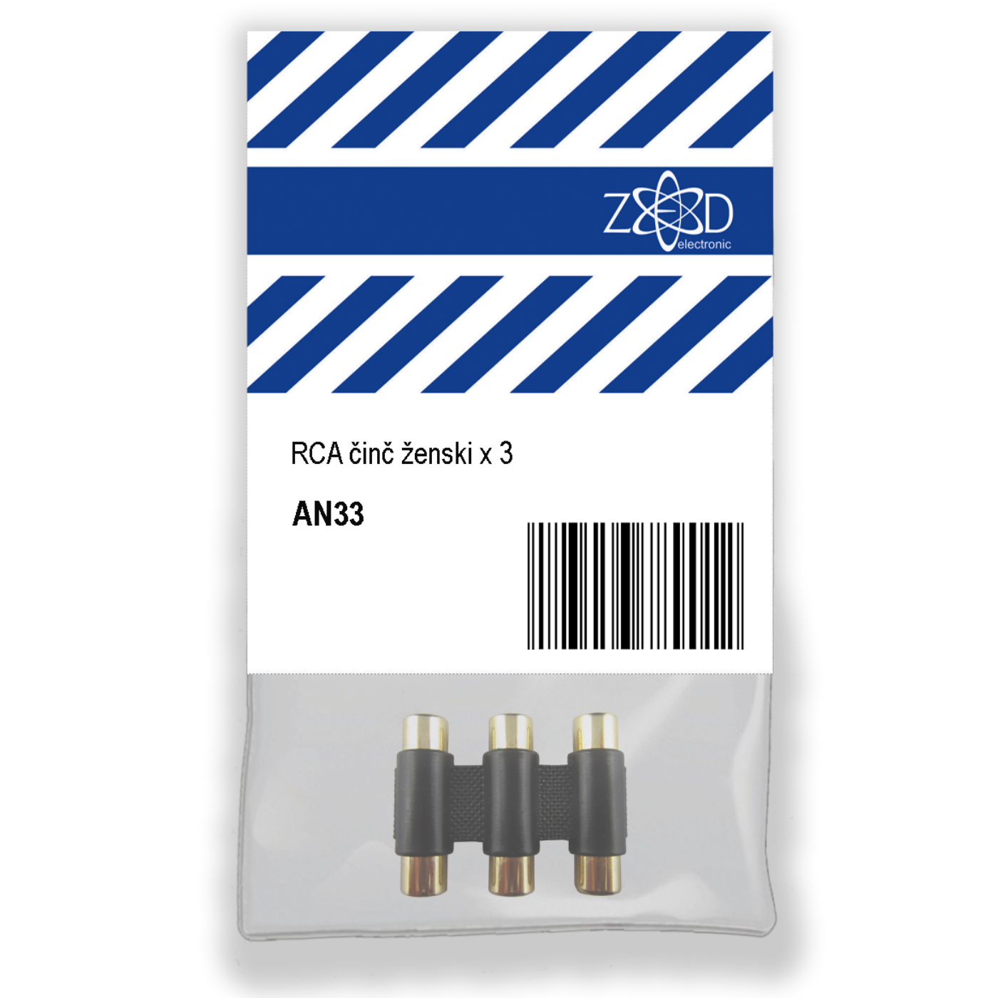 ZED electronic RCA činč ženski x 3, za produžetak audio kabla - AN33, Crni