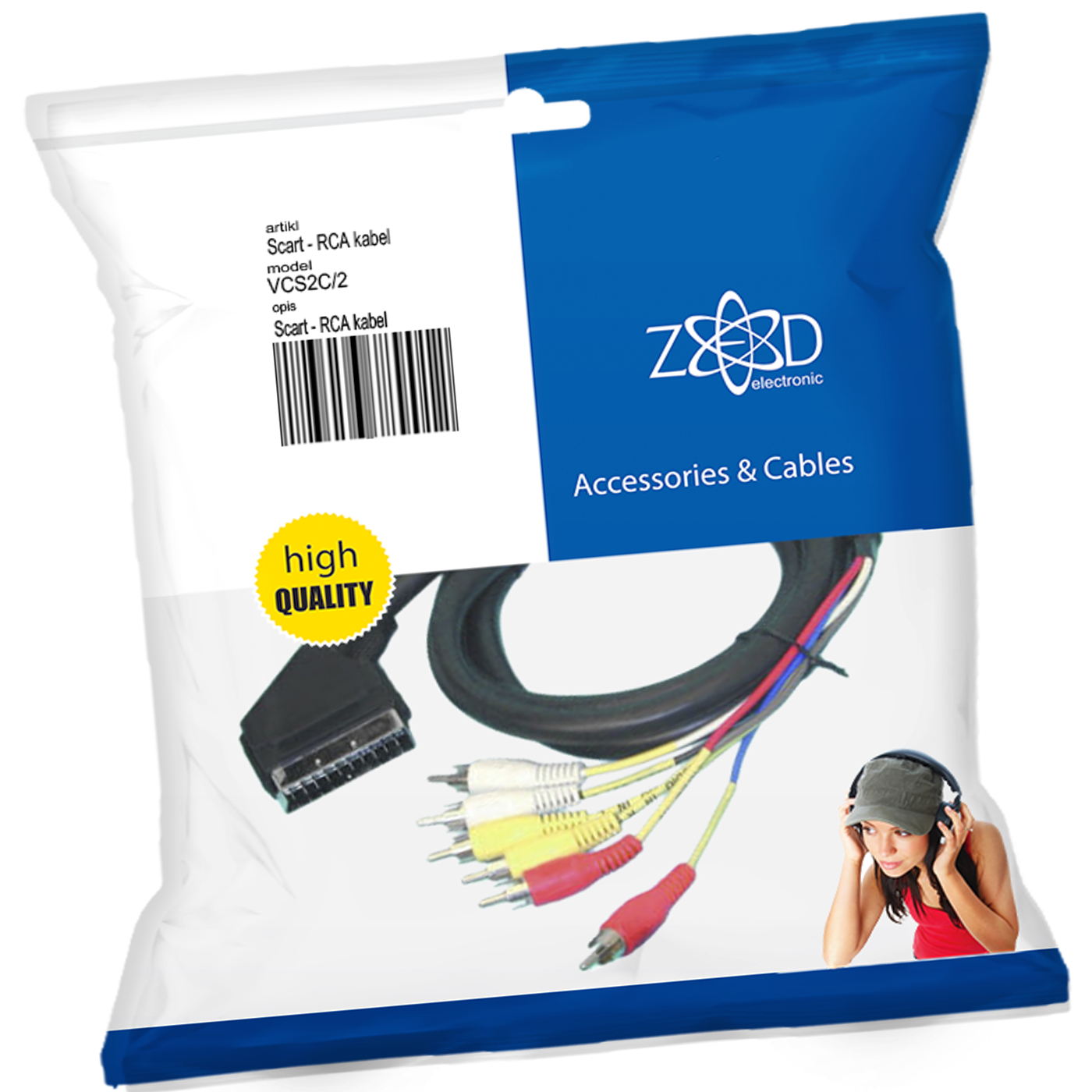 ZED electronic Scart - RCA (činč) kabl, 6 x RCA, dužina 2.0 met - VCS2C/2, Crni