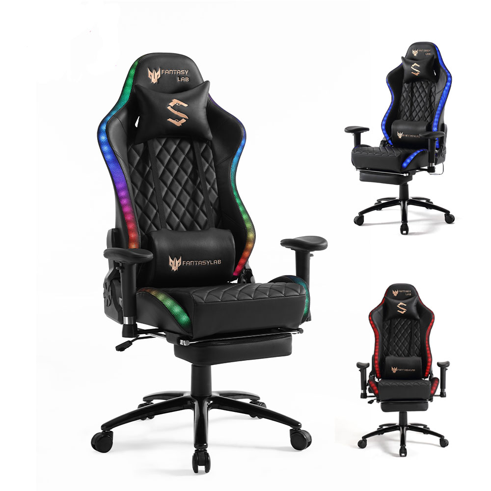 Fantasylab 8795 RGB LED Gejmerska stolica sa masažerom, Crna