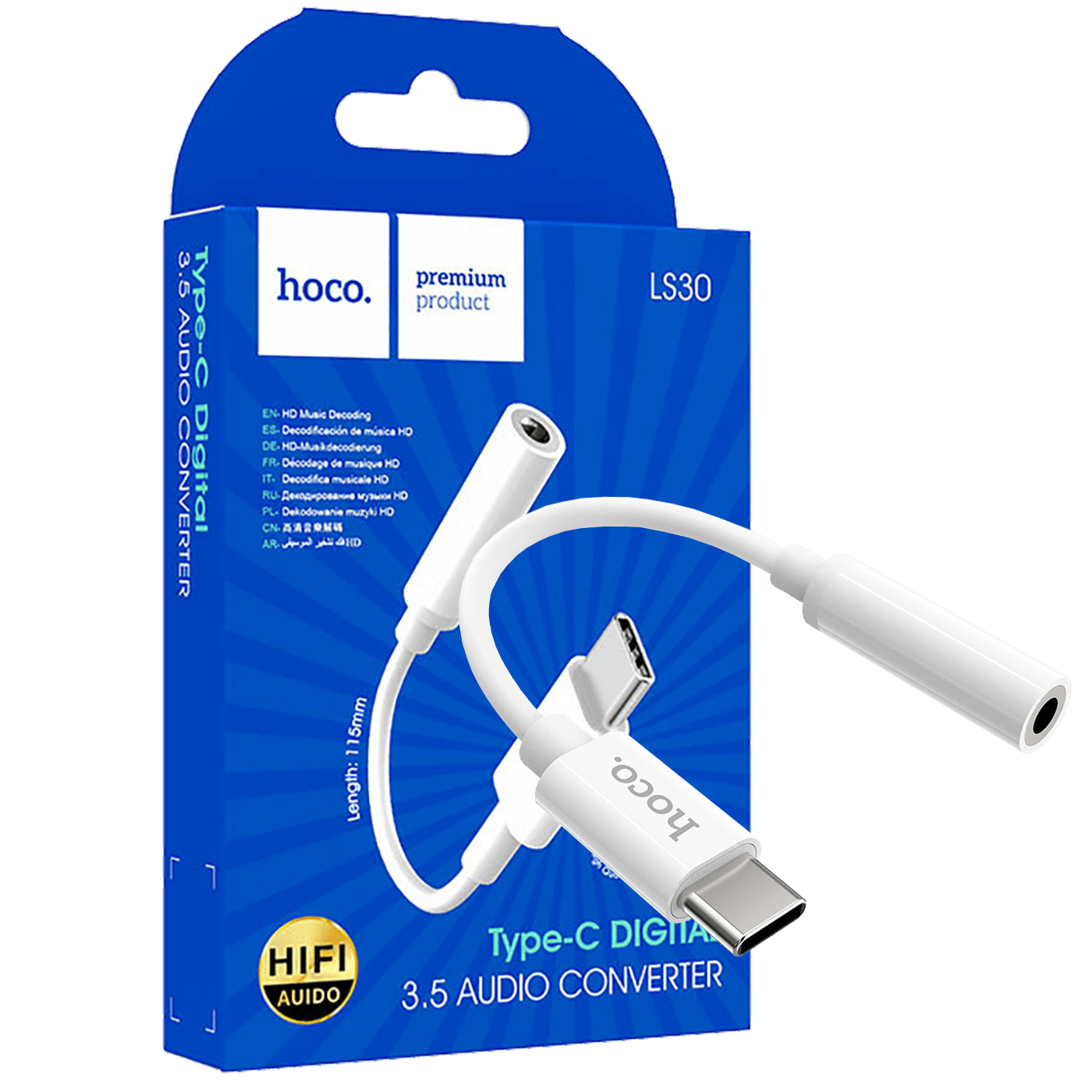 Hoco LS30 adapter za slušalice, USB tip C do 3,5 mm, bijeli