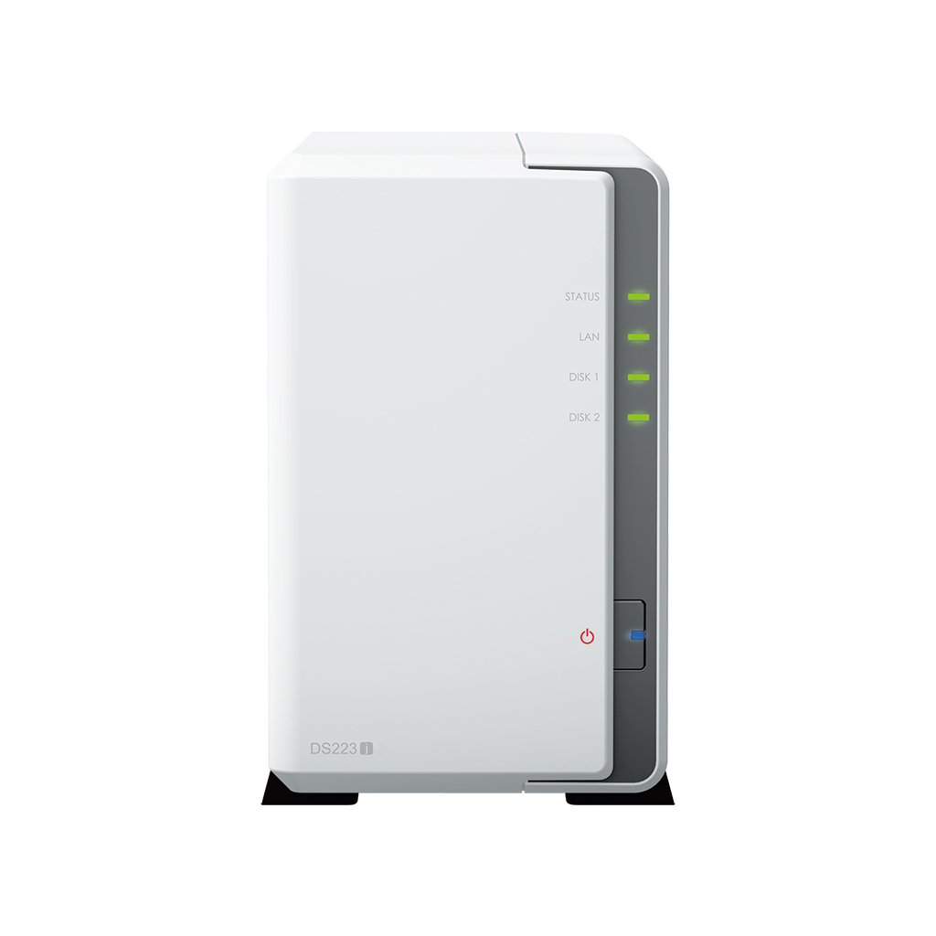 Synology DS223j, Tower, 2-bays 3.5'' SATA HDD/SSD, CPU 4-core 1.7 GHz; 1 GB DDR4 non-ECC; 1 x RJ-45 1GbE LAN Port; 2 x USB 3.2 Gen1; ; 0.88 kg; 2yr warranty