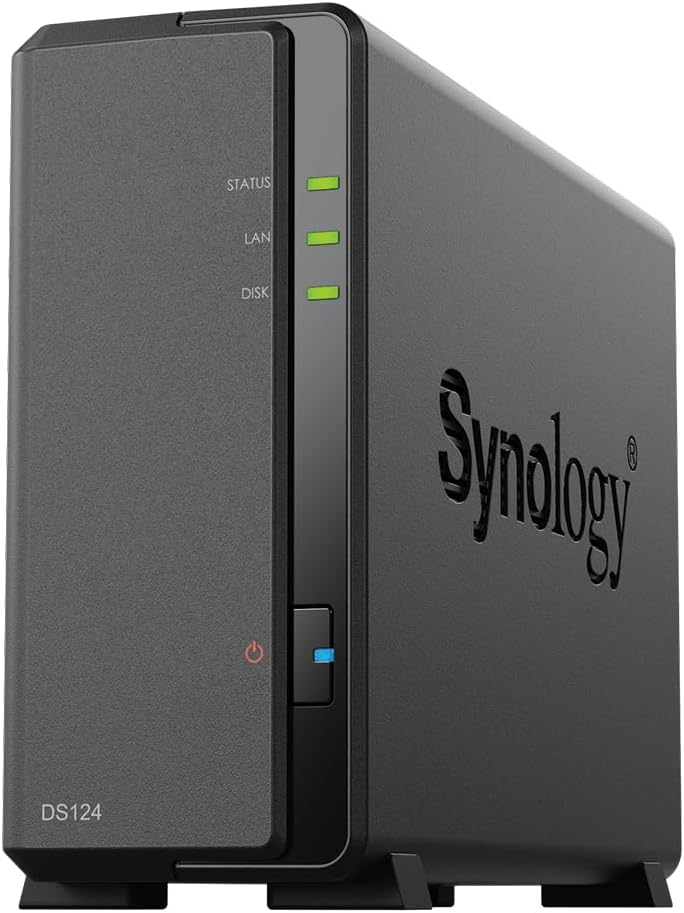 Synology DiskStation DS124 1-Bay NAS, CPU 4-core 1.7 GHz, 1 GB DDR4, 1 x 1Gbe LAN, 2 x USB 3.2