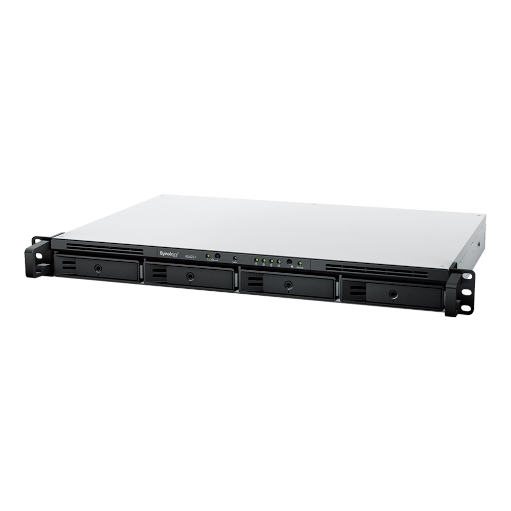 Synology NAS RS422+, rack, AMD Ryzen R1600, 2GB DDR4, 4-bay,  USB, LAN 2x1GbE, 1U, 1 x Gen3 x2 network upgrade slot, 3-year hardware warranty.