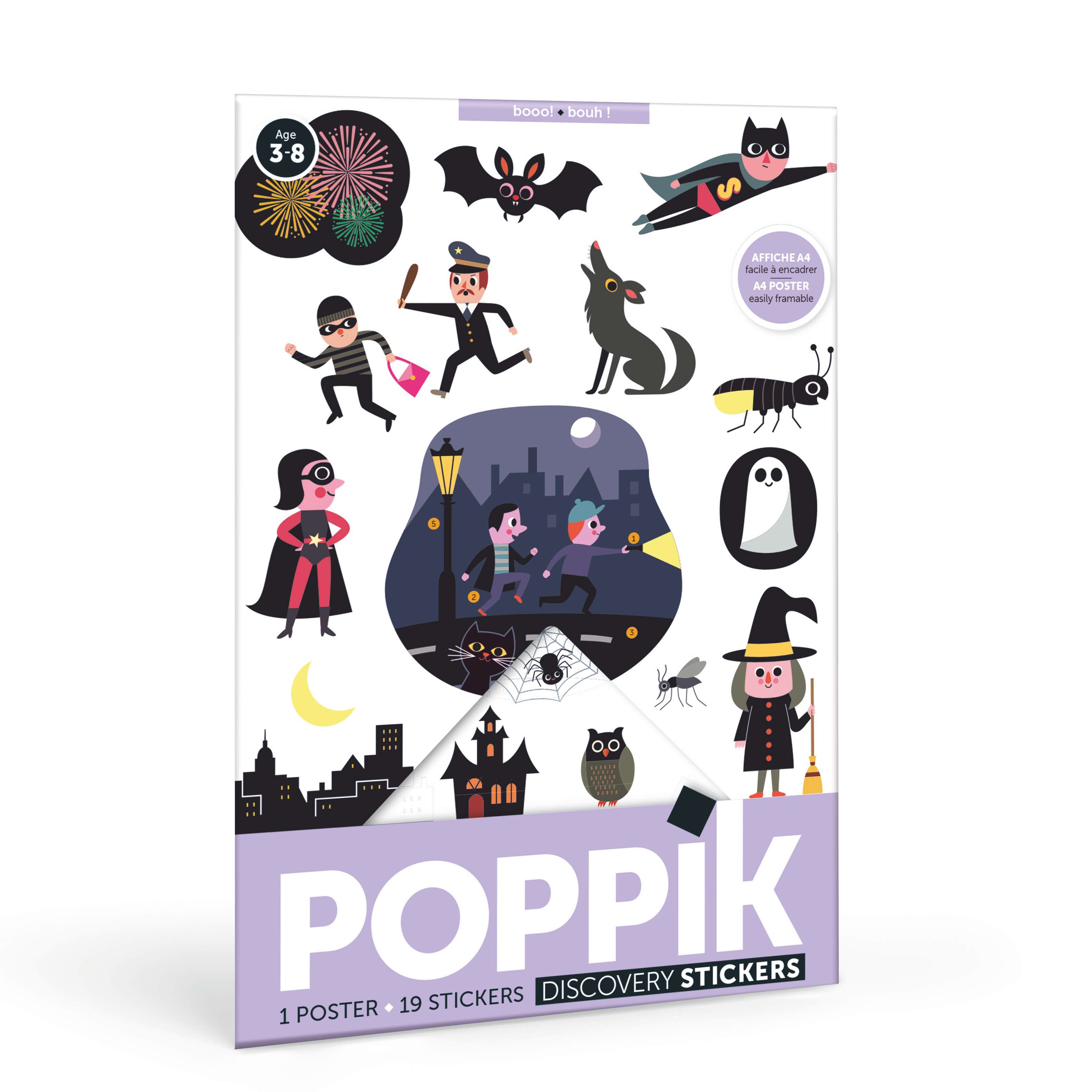 POPPIK Edukativni poster s nalepnicama Mini otkrića BOOO! Crna boja
