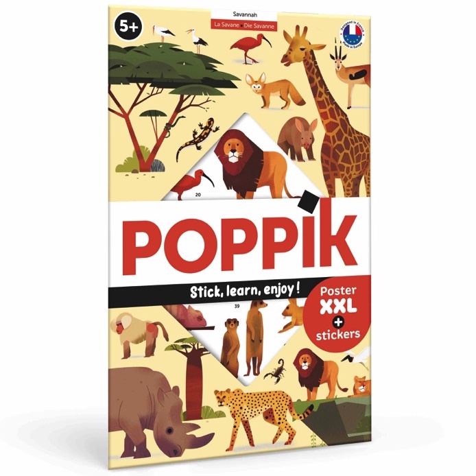 Poppik Edukativni poster s nalepnicama Otkrića: Savana 5+