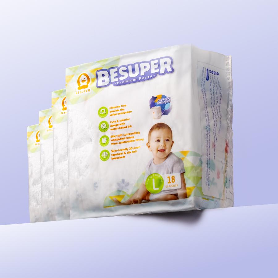 BESUPER PREMIUM Pelene-Gaćice L, (9-14 kg), Mesečno pakovanje, 72 komada