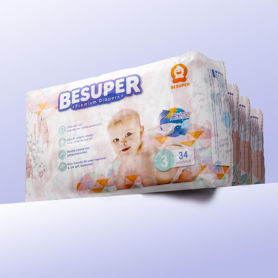 BESUPER PREMIUM Pelene 3, M, (6-11 kg), Mesečno pakovanje, 136 komada