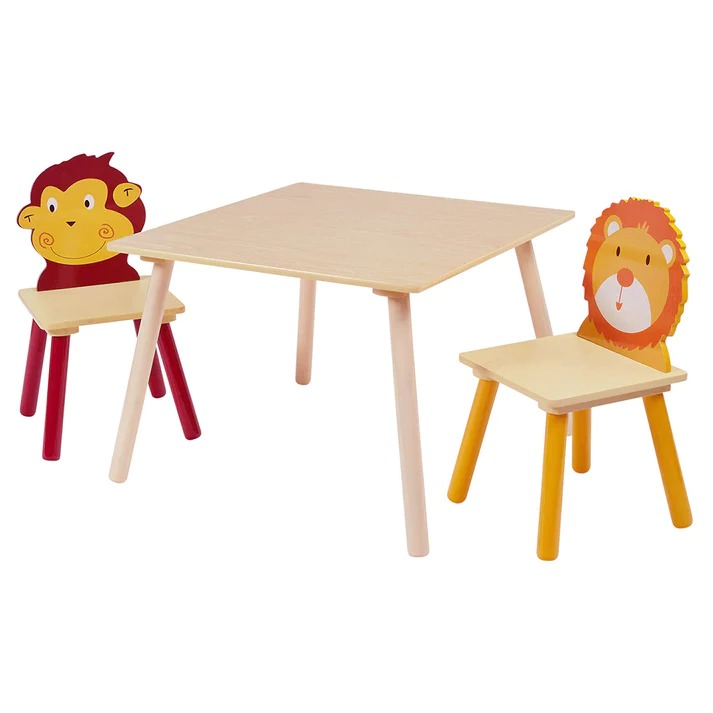 KINDER HOME Dječiji drveni sto sa 2 šarene stolice
