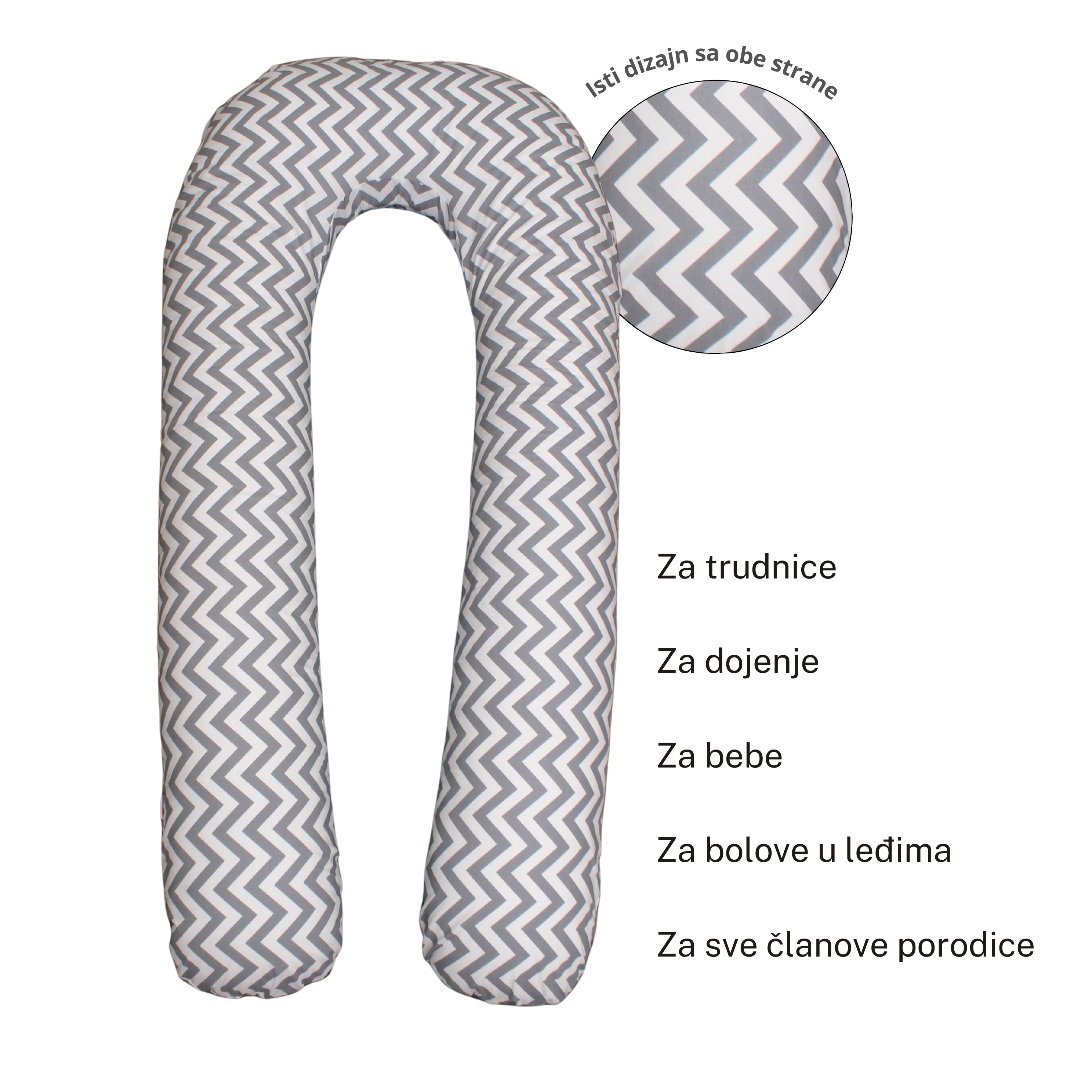 NEWFORM Jastuk za trudnice i dojenje FAMILY Zig Zag, 300cm, Belo-sivi