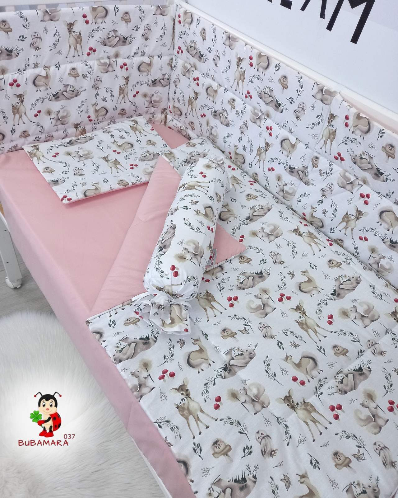 Bubamara037 Set za krevetac, Ravna ogradica, 120x60cm, Svetloroze