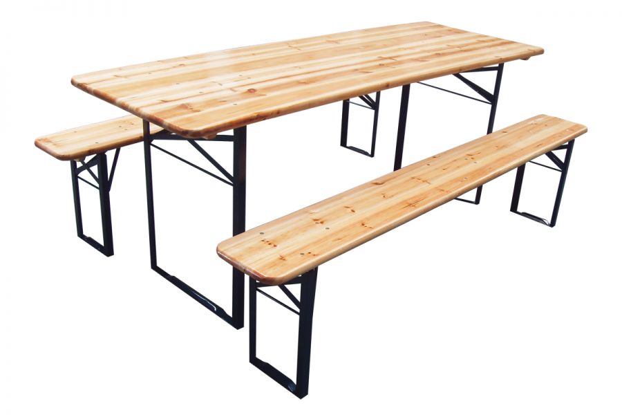 Stol i klupe drvene sa metalnim nosačima D180-Š60-V75CM