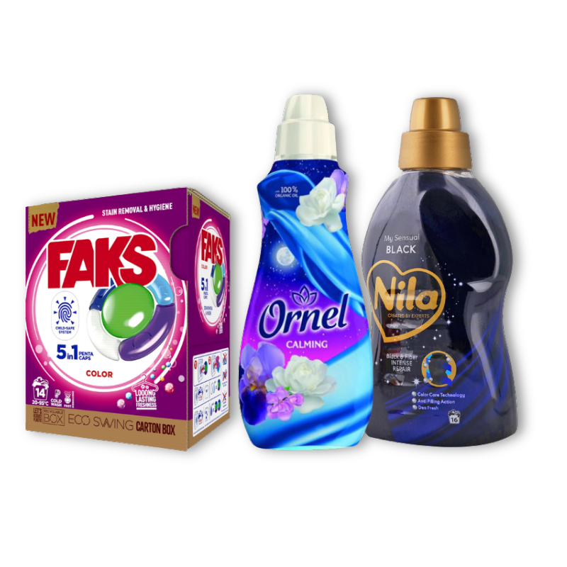 FAKS kapsule + Ornel Calming omekšivač + Nila Black deterdžent – Paket za pranje veša